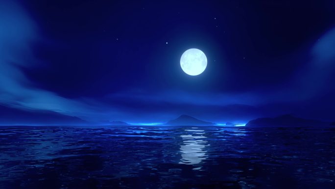 无缝循环唯美大海湖面海面水面明月月亮月光