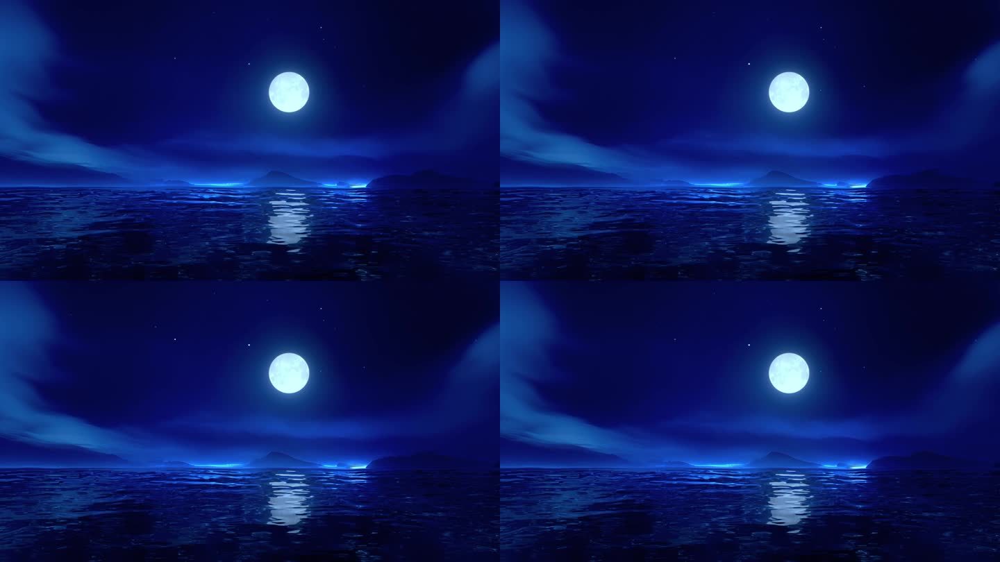 无缝循环唯美大海湖面海面水面明月月亮月光