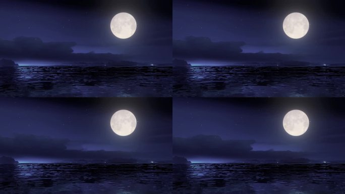 无缝循环唯美大海海面湖面明月月亮满月圆月