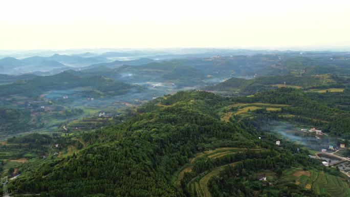 航拍四川盆地农村地貌