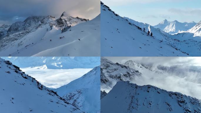 徒步攀登雪山登顶