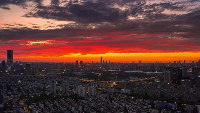 上海城市建筑火烧云夕阳风光延时