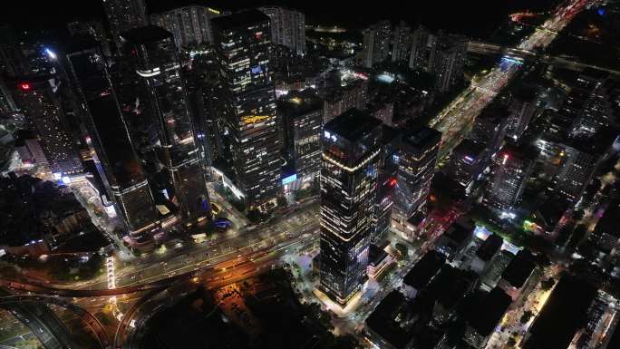 深圳福田区中洲湾建筑群夜景航拍