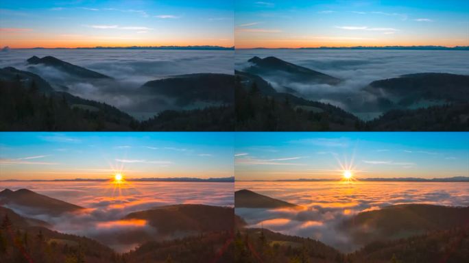 日出雾景观自然与云彩和天空自然视频早晨
