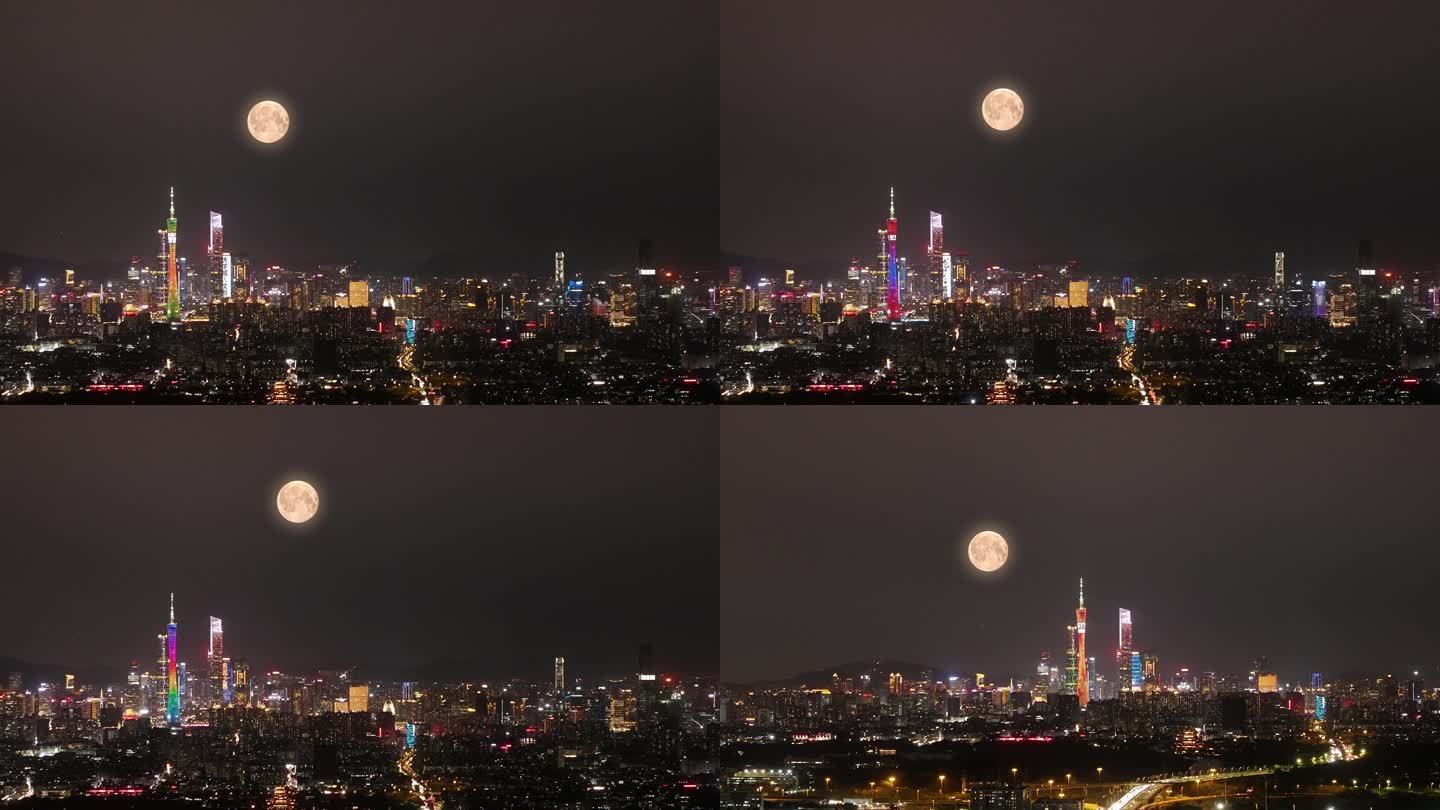 广州城市月亮升起中秋月圆