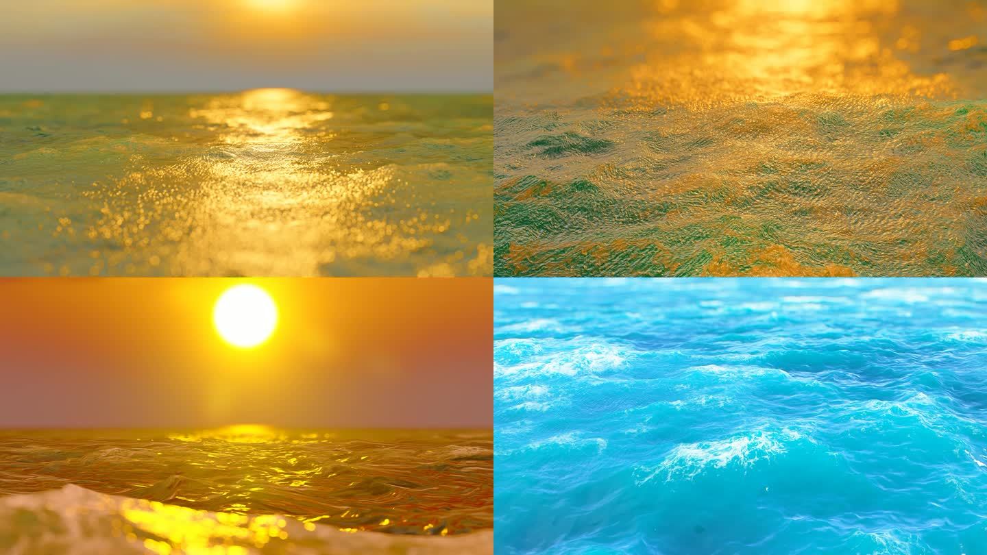 夕阳下的唯美海面波浪泛起涟漪