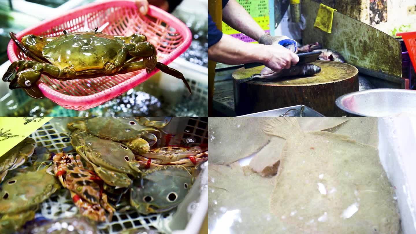 菜市场 海鲜市场 杀鱼 虾 台山大肉蟹