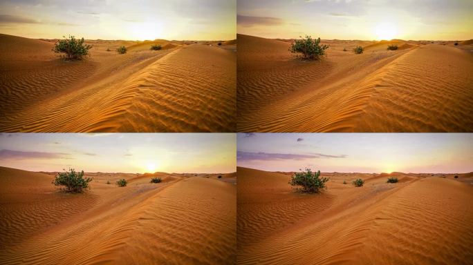 在阿布扎比的沙漠中，日落的时间间隔
