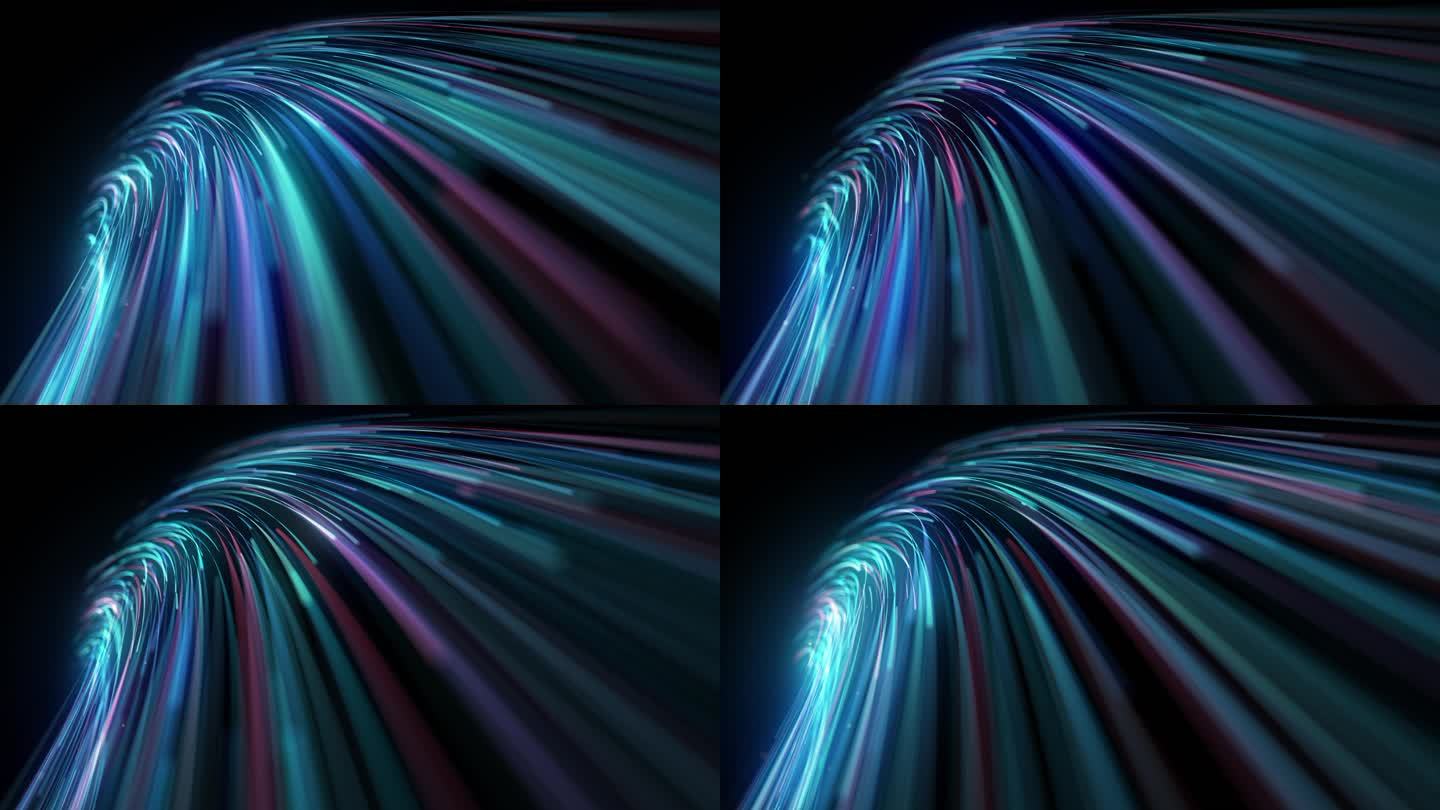 发射3D光的背景/ 动画抽象壁纸背景发光3D光的背景/ 动画，具有深度场，遵循运动轨迹