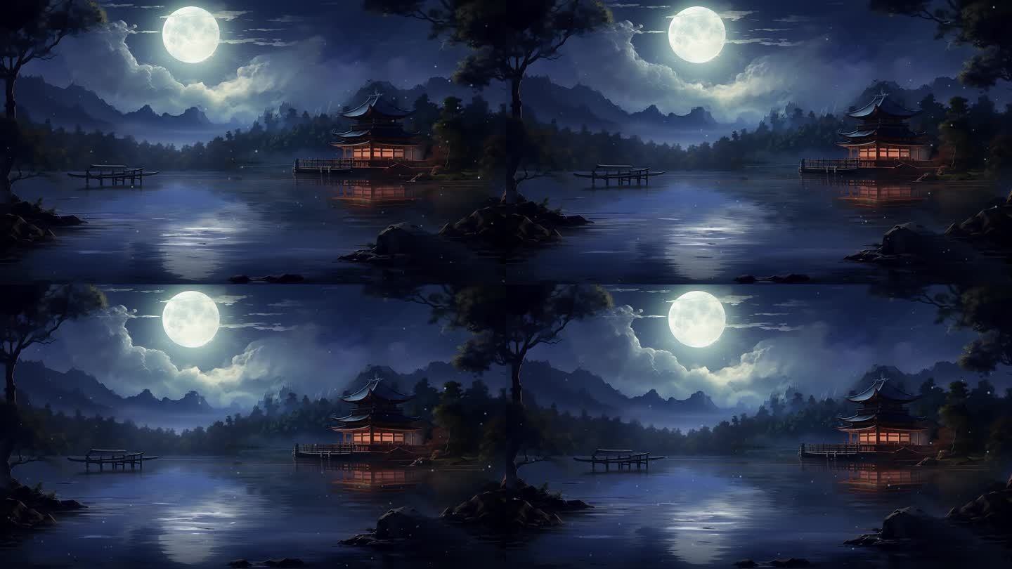 月夜油画风格动态背景