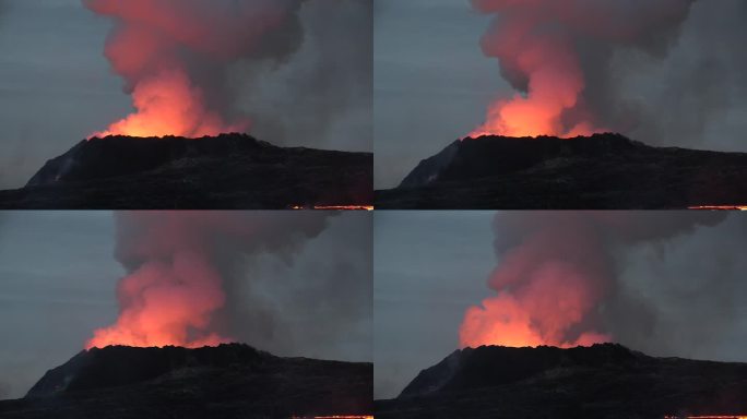 冰岛。在冰岛雷克雅未斯半岛的Geldingadalur火山喷发。熔岩和火山口的流动。