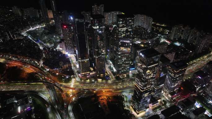 深圳福田区中洲湾建筑群夜景航拍