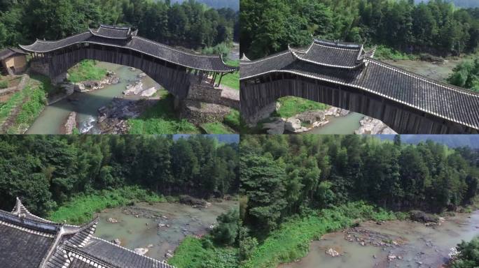 浙江温州泰顺县乌岩岭田间廊桥航拍