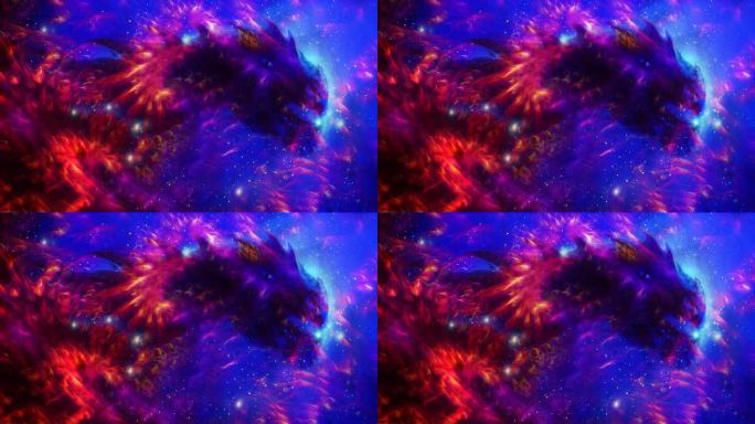 宇宙龙在空间和恒星，蓝色和红色的宇宙抽象背景。火力效果