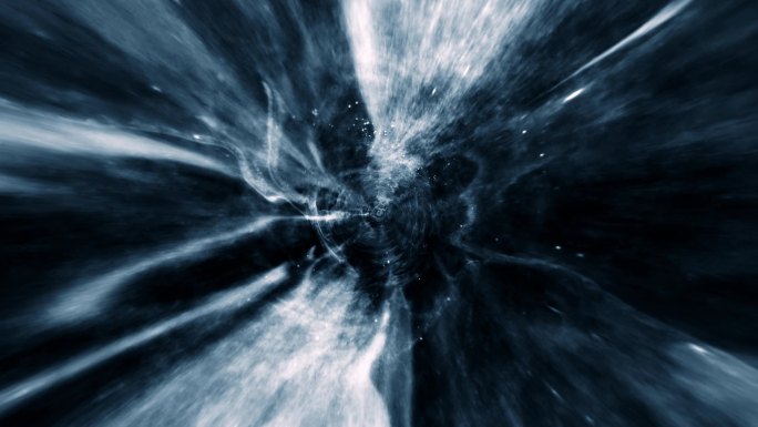 进入深蓝色超空间隧道动画。3D环路科幻在一个抽象的超空间涡旋隧道中传输。太空穿越时空的速度。在暴风雨