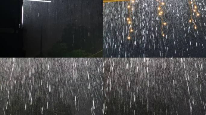 下雨雨点雨滴素材 夜雨闪电大暴雨雨一直下