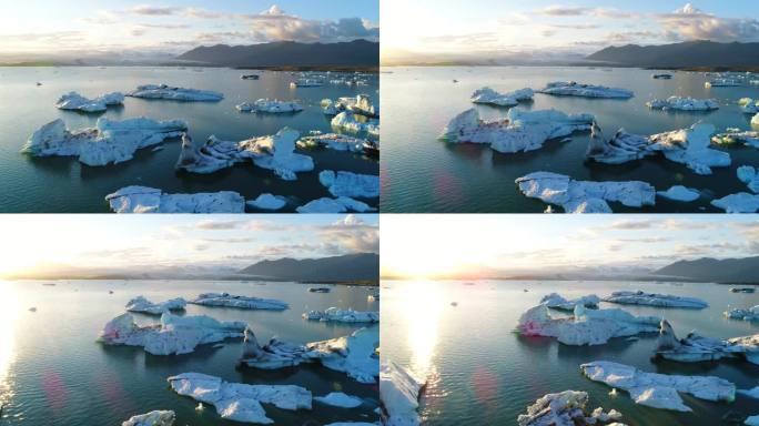 全球变暖的气候变化概念。冰山在Jokulsarlon冰川泻湖。