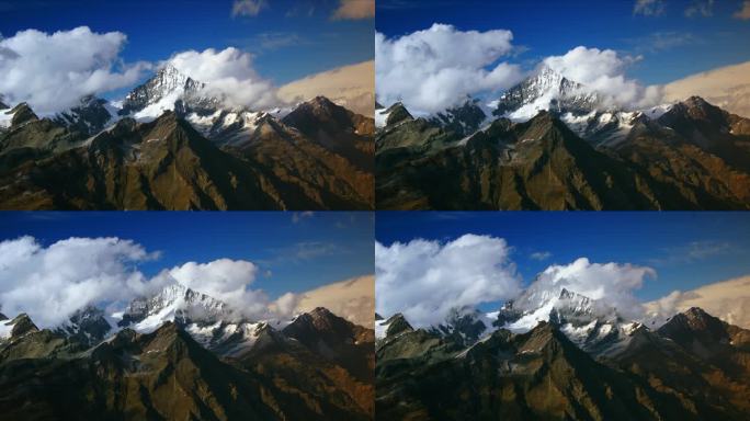 在瑞士冰川高山上云层，秋季和冬季的蒙特罗莎冰川景观，从戈尔纳格拉特，采尔马特，瑞士，欧洲，景观