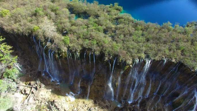 四川阿坝九寨沟珍珠滩瀑布航拍震前历史影像