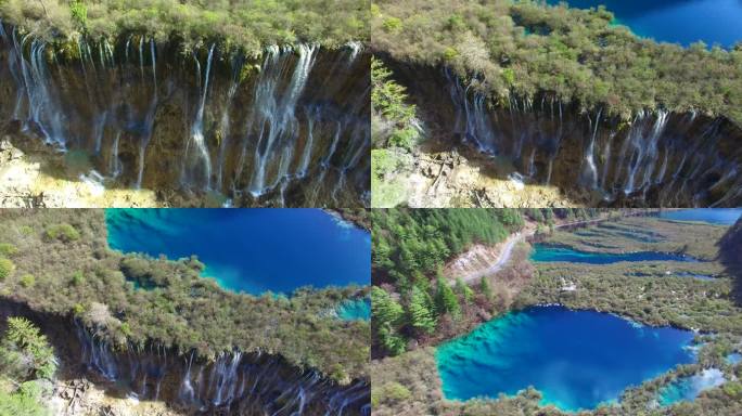 四川阿坝九寨沟珍珠滩瀑布航拍震前历史影像