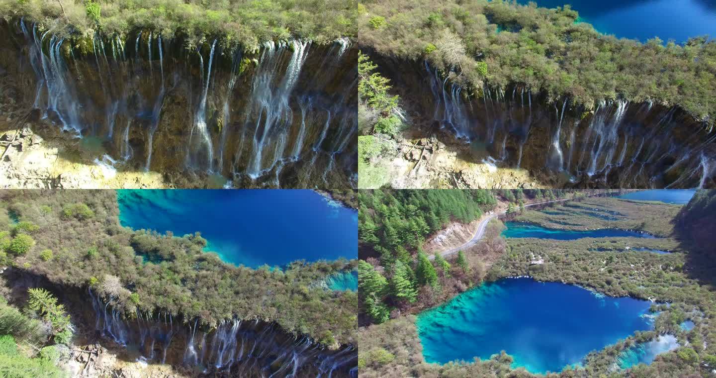 四川阿坝九寨沟珍珠滩瀑布航拍震前历史影像