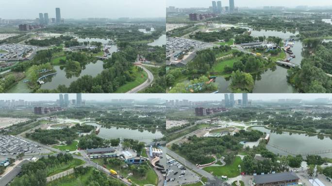 实拍航拍夏天公园风景