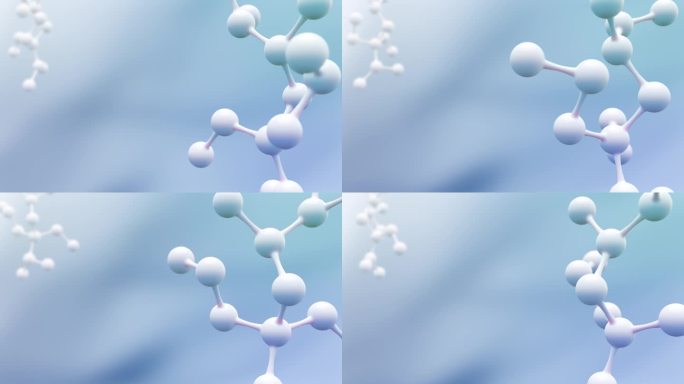 概念现实的分子背景。奶油分子的科学动画。透明质酸皮液广告，胶原蛋白血清下降与化妆品广告背景。动画