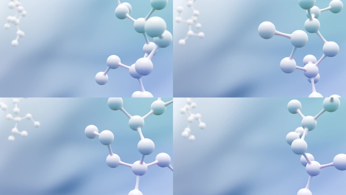 概念现实的分子背景。奶油分子的科学动画。透明质酸皮液广告，胶原蛋白血清下降与化妆品广告背景。动画