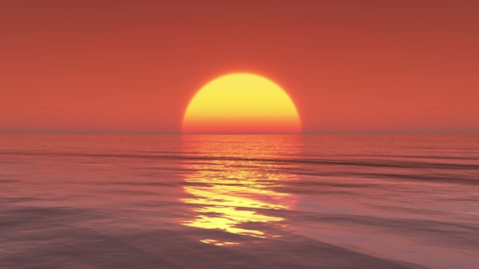  大太阳升起，越过海洋，日出时间流逝.