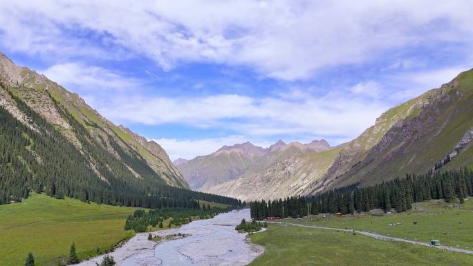 新疆 昭苏 夏塔 丛林 雪水 河流 山谷