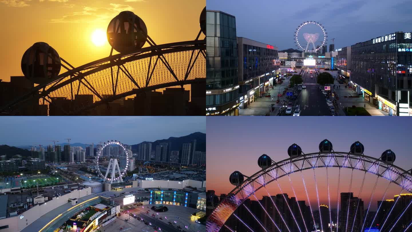 宁波北仑富邦广场摩天轮4K航拍日夜景素材