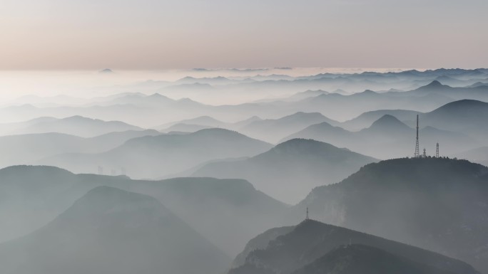 水墨山水画山区航拍