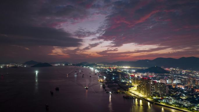 象山石浦镇晚霞夜景4k延时宣传片素材