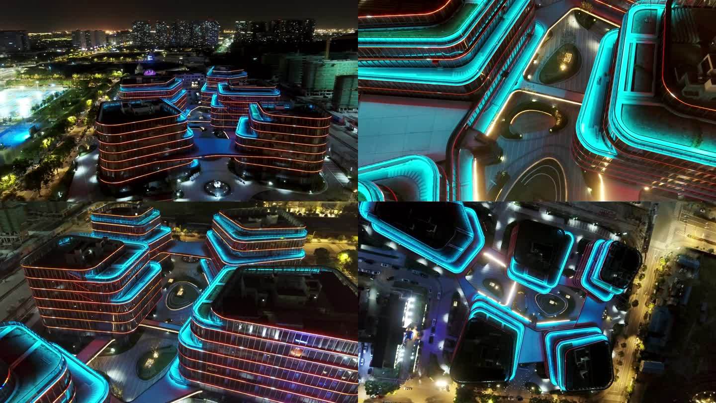宁波北仑凤凰金融中心夜景景4K航拍素材