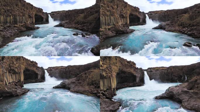 冰岛北部Aldeyjarfoss瀑布的无人机图像。
