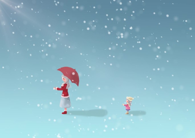 小女孩站在雪中