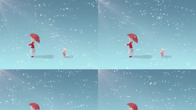小女孩站在雪中