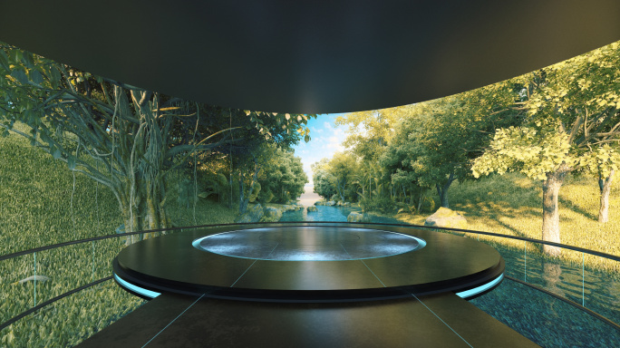 森林小溪弧形屏180度超宽弧形屏裸眼3D
