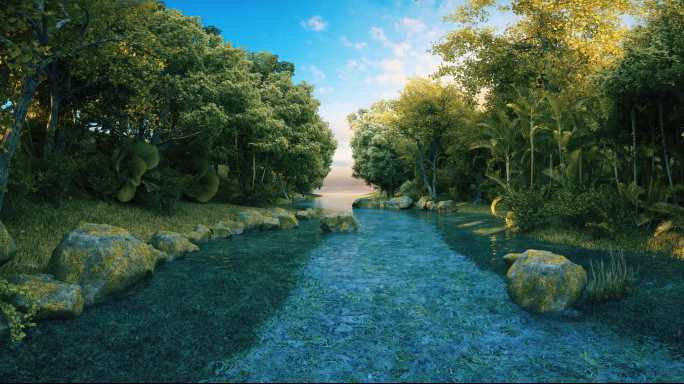 森林小溪弧形屏180度超宽弧形屏裸眼3D