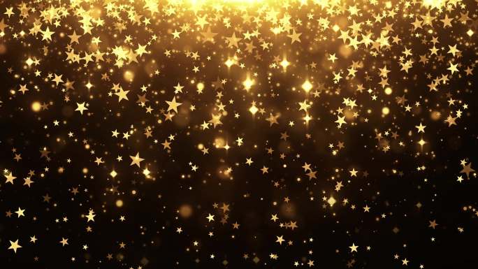 金色粒子瀑布五角星闪烁星幕背景