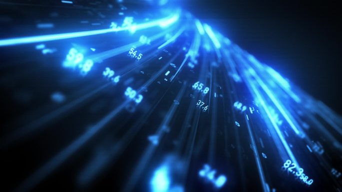 大数据数字商业高科技背景/ 抽象壁纸动画大数据商业数字技术背景，包括连通线和数字矩阵，流经纵深场