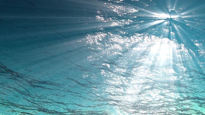 光线通过海浪从水下循环动画的方式，通过高品质的光线照射。很受欢迎的海洋背景。无缝环路uhd定义