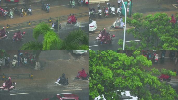 暴雨中街景