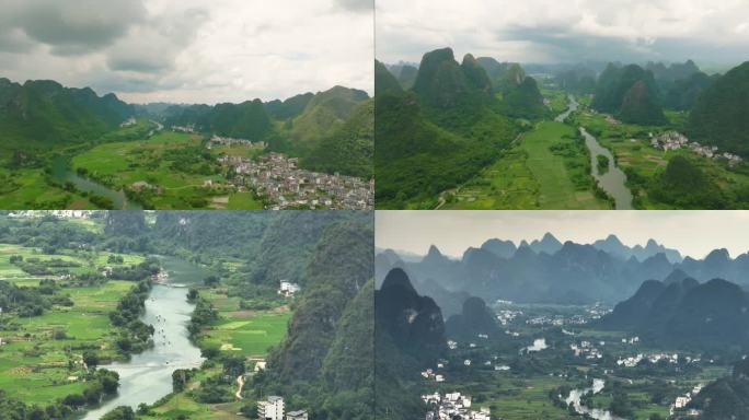 4K航拍桂林阳朔十里画廊云层雷雨