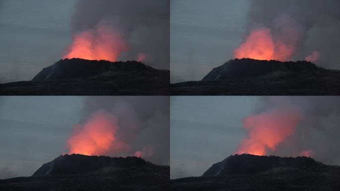 冰岛。在冰岛雷克雅未斯半岛的Geldingadalur火山喷发。熔岩和火山口的流动。