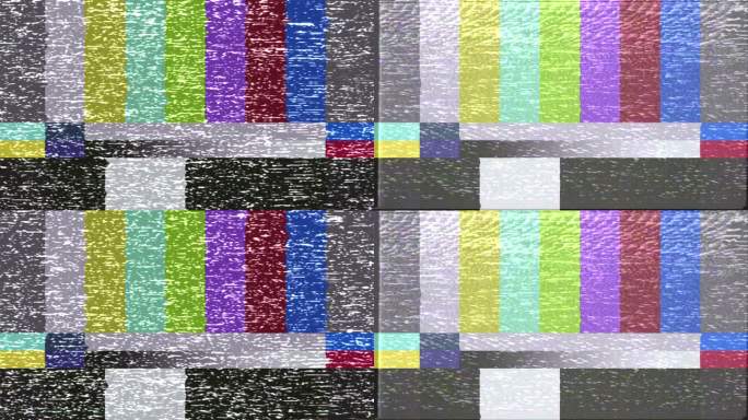 电视屏幕出错。SMPTE彩色条纹技术问题。彩色条形图数据失败。故意的故障畸变。电视测试样品，带有彩色