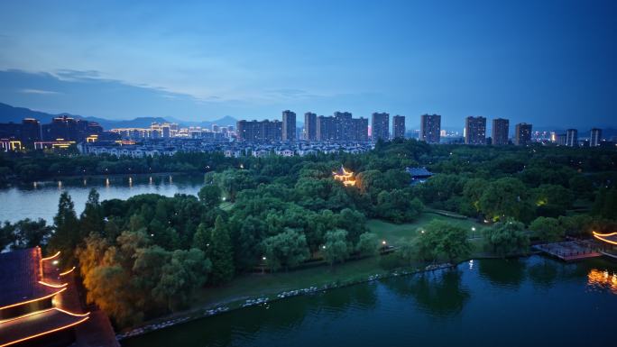 浙江临海临湖夜景航拍1