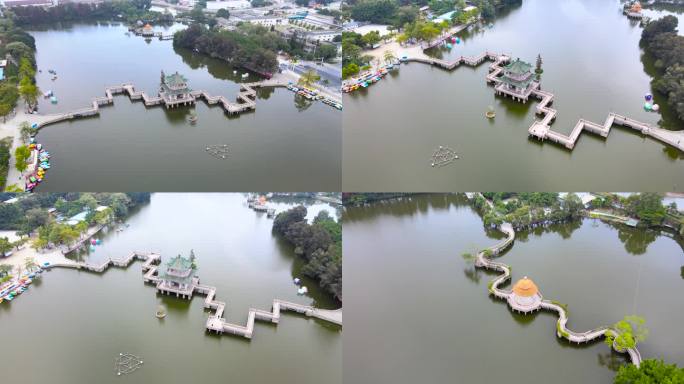 揭阳地标榕江西湖景区桥梁航拍合集4K