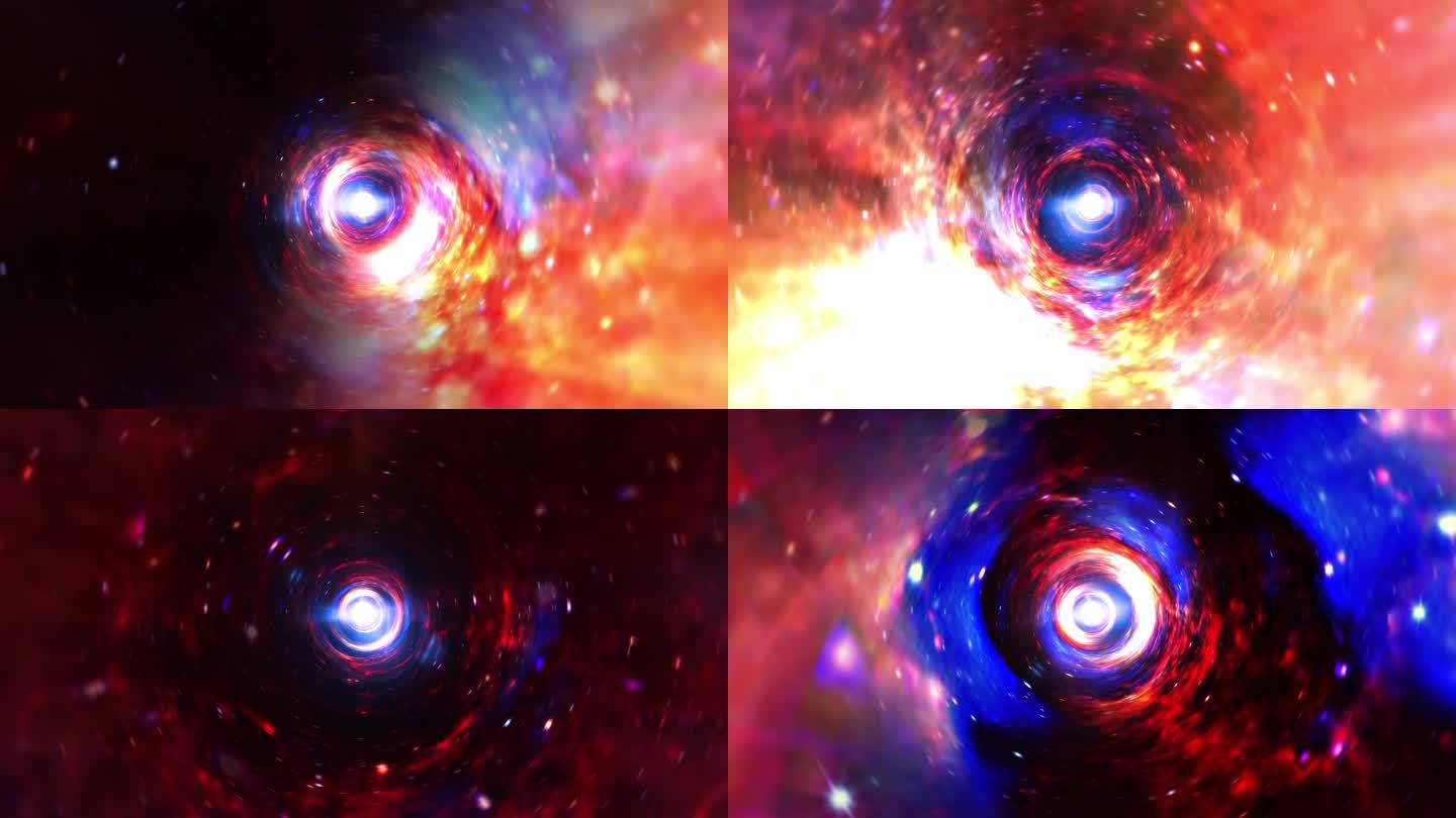 摘要通过时空涡旋背景的彩色发光蓝色超空间隧道。3D使科幻星际旅行通过网络空间的虫孔。科学和技术介绍。