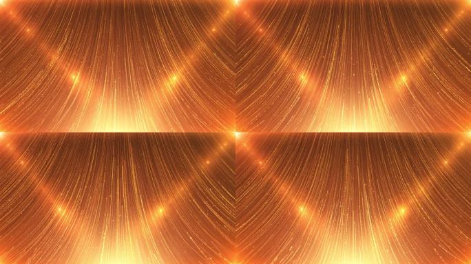 金色粒子射线背景是一个壮观的运动图形背景。豪华金颗粒条纹持续上升，金色颗粒光流，颁奖典礼晚间背景视频